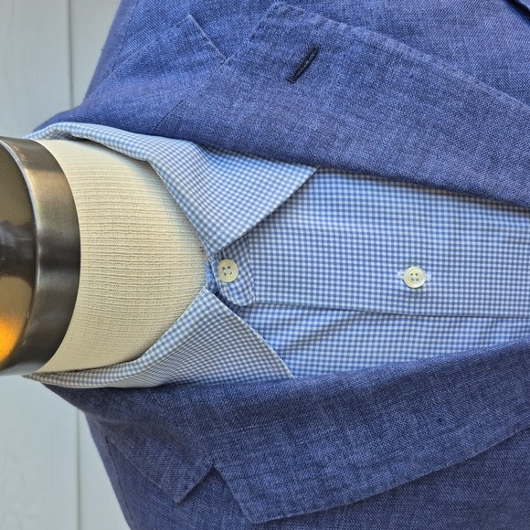 SUITSUPPLY Blue Grey Weave Angelico Pure Linen Patch Pockets‎ Sz 40 L Sport Coat